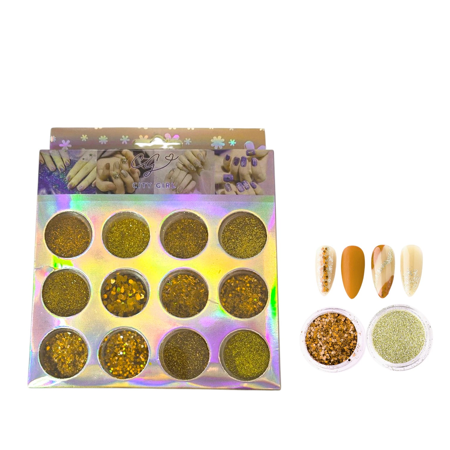 SET GLITTER X12 TONOS DORADOS