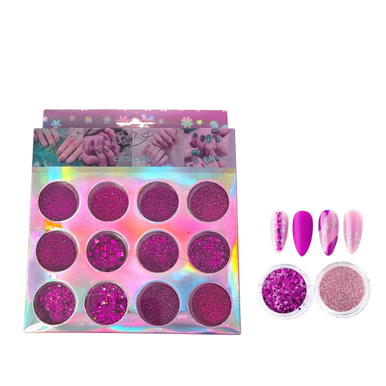 SET GLITTER X12 TONOS FUCSIAS