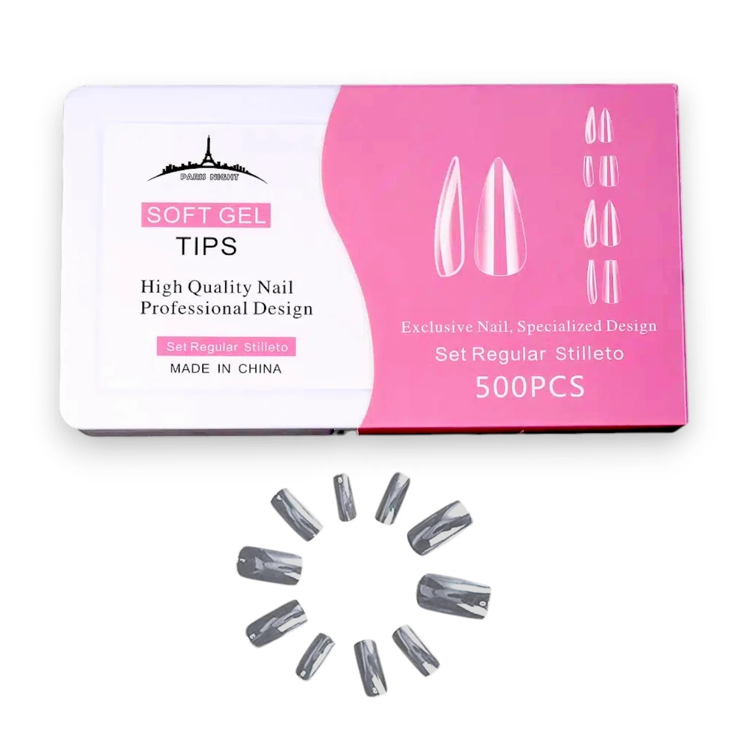 TIP SOFT GEL CAJA ROSA X500 STILETTO