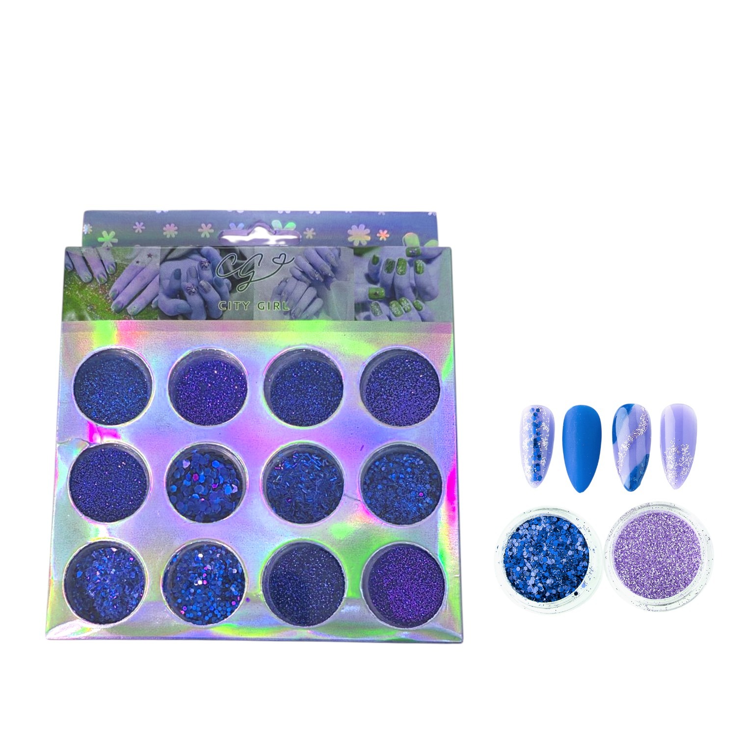SET GLITTER X12 TONOS AZULADOS