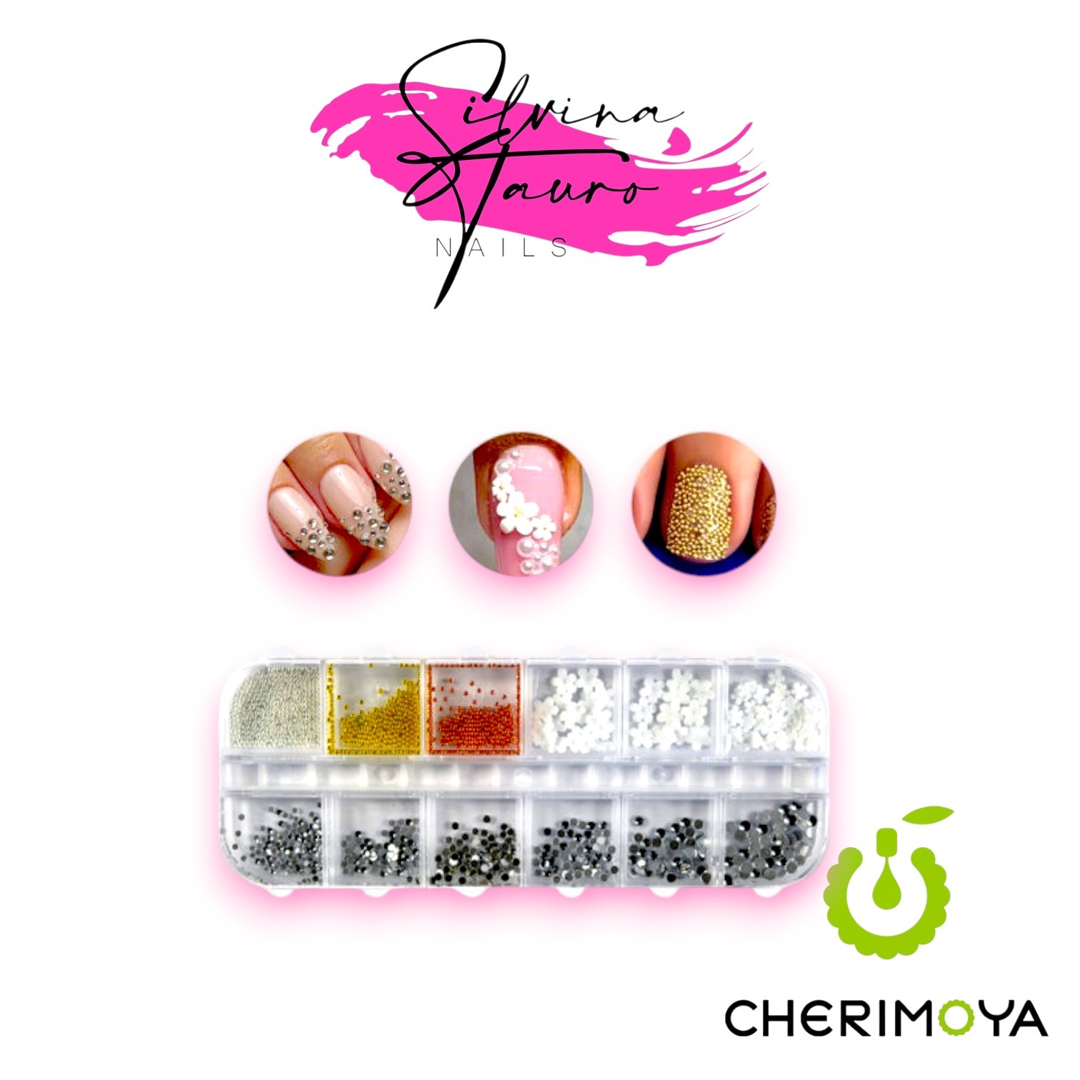 DECO CAVIAR Y STRASS DE UÑAS X12